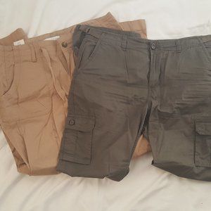 2 Pr Lightweight Pants Olive Beige Cargo 1 NWT